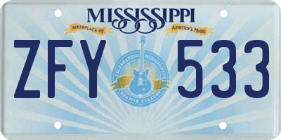 MS license plate ZFY533