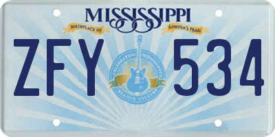 MS license plate ZFY534