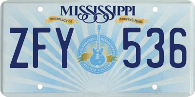 MS license plate ZFY536