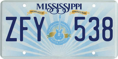 MS license plate ZFY538