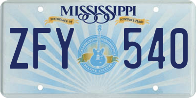 MS license plate ZFY540