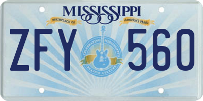 MS license plate ZFY560