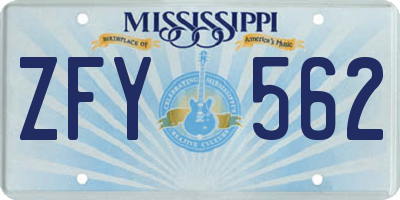 MS license plate ZFY562
