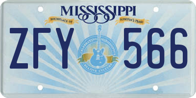 MS license plate ZFY566