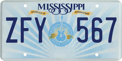 MS license plate ZFY567