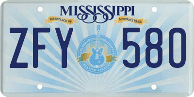 MS license plate ZFY580