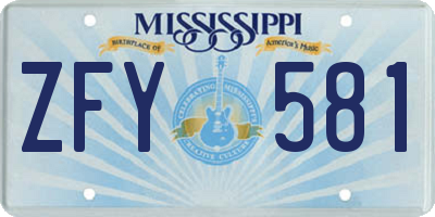 MS license plate ZFY581