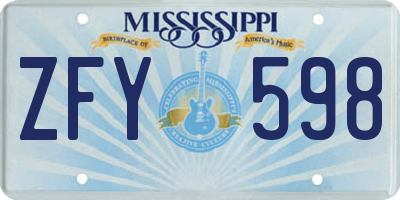 MS license plate ZFY598