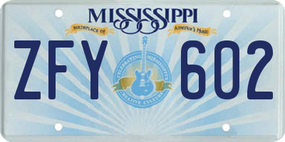 MS license plate ZFY602