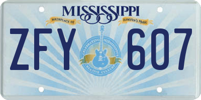 MS license plate ZFY607