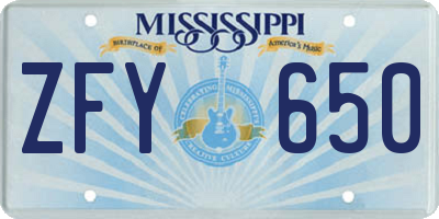 MS license plate ZFY650