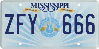 MS license plate ZFY666