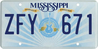 MS license plate ZFY671