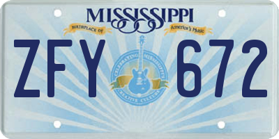 MS license plate ZFY672