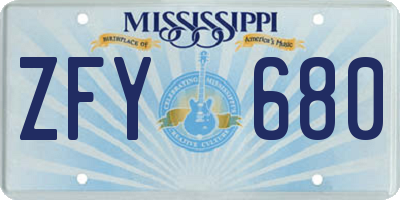 MS license plate ZFY680
