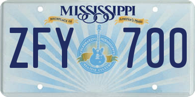MS license plate ZFY700