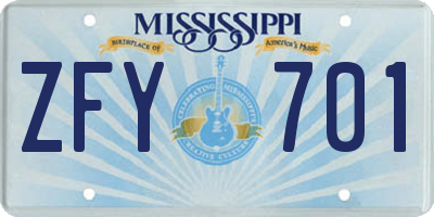 MS license plate ZFY701
