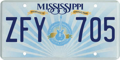 MS license plate ZFY705