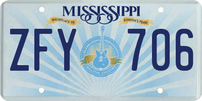MS license plate ZFY706