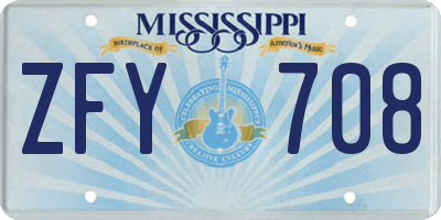 MS license plate ZFY708