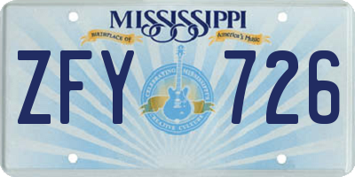MS license plate ZFY726