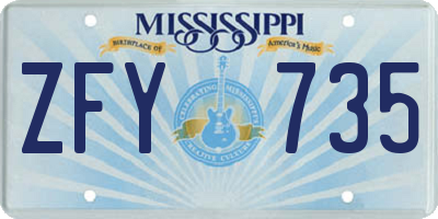 MS license plate ZFY735
