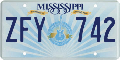 MS license plate ZFY742