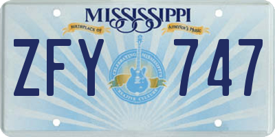 MS license plate ZFY747