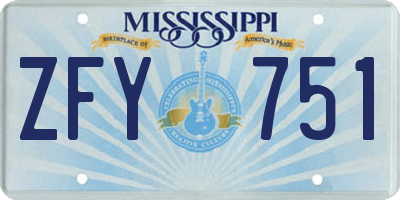 MS license plate ZFY751