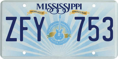 MS license plate ZFY753
