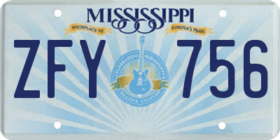 MS license plate ZFY756
