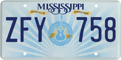 MS license plate ZFY758