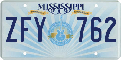 MS license plate ZFY762