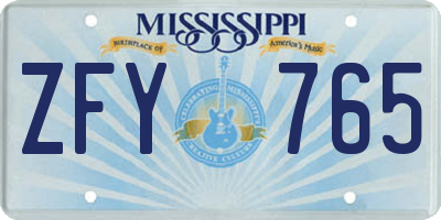MS license plate ZFY765