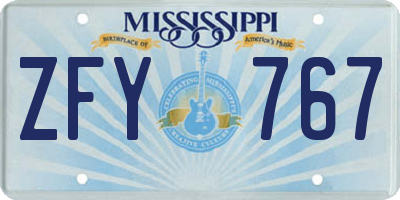 MS license plate ZFY767