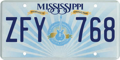 MS license plate ZFY768