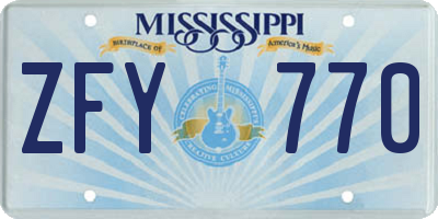 MS license plate ZFY770