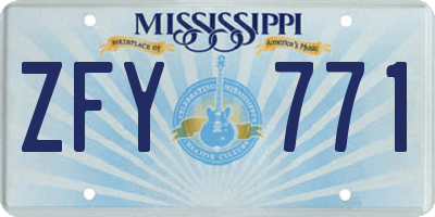 MS license plate ZFY771