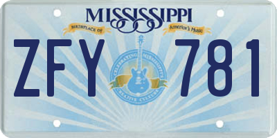 MS license plate ZFY781