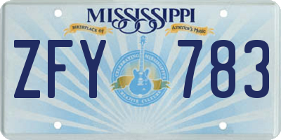 MS license plate ZFY783