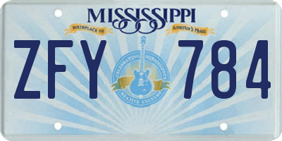 MS license plate ZFY784