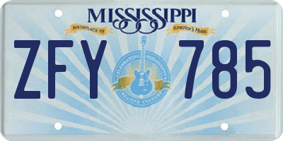 MS license plate ZFY785