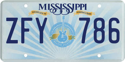 MS license plate ZFY786