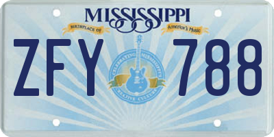 MS license plate ZFY788
