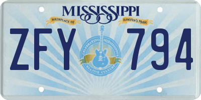 MS license plate ZFY794