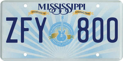 MS license plate ZFY800