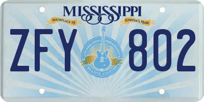 MS license plate ZFY802