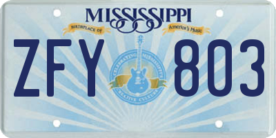 MS license plate ZFY803