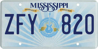 MS license plate ZFY820