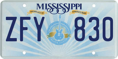 MS license plate ZFY830